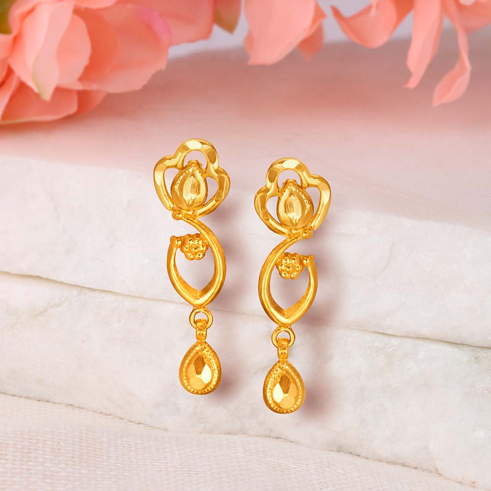 Hypnotic Floral Abstract Gold Drop Earrings
Hypnotic Floral Abstract Gold Drop Earrings