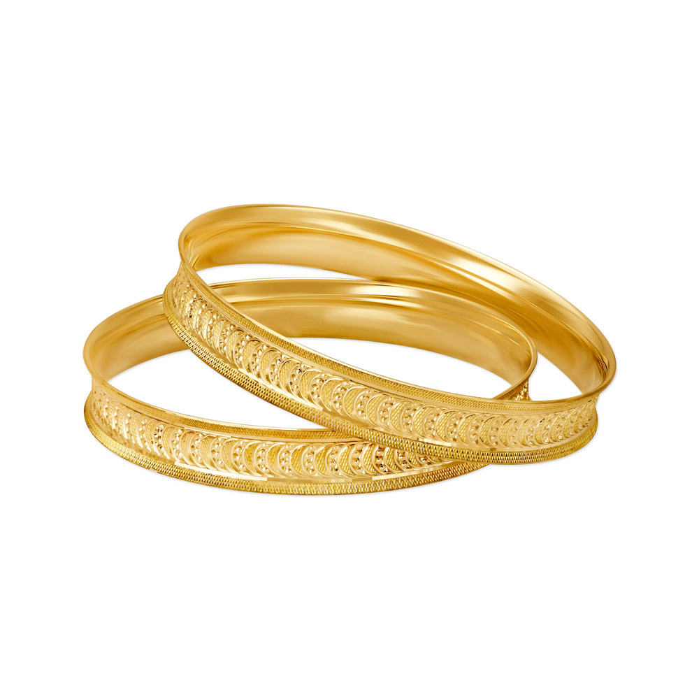 Mystical Yellow Gold Etched Crescent Bangles
Mystical Yellow Gold Etched Crescent Bangles