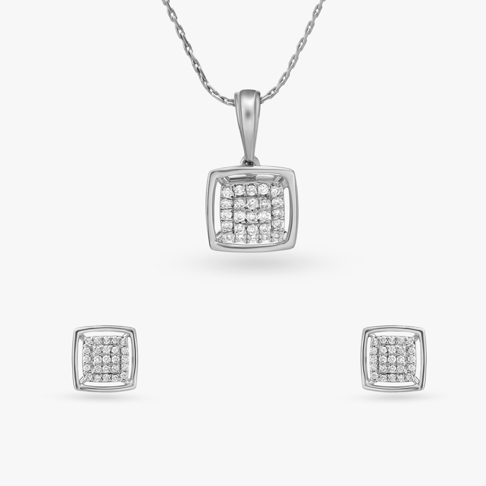 Dancing Squares Diamond Pendant and Earrings Set
Dancing Squares Diamond Pendant and Earrings Set