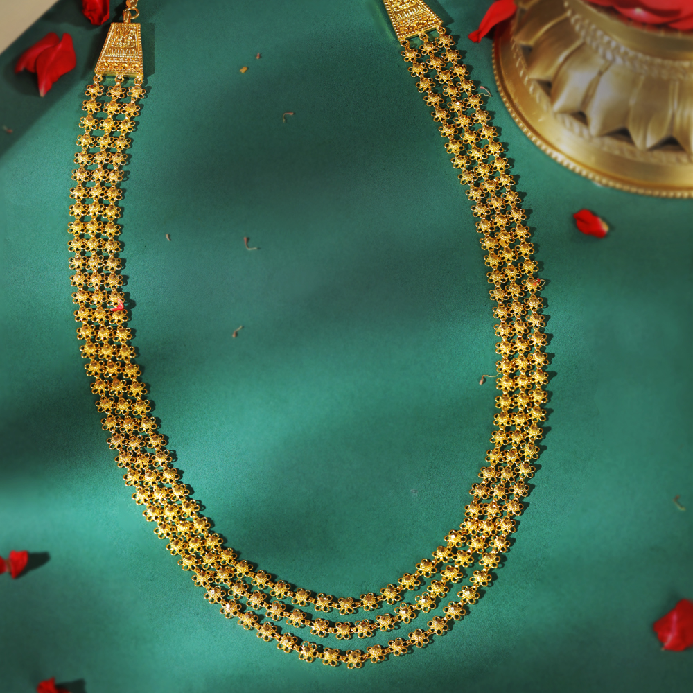 Exuberant 22 Karat Yellow Gold Floral Triple Strand Necklace
Exuberant 22 Karat Yellow Gold Floral Triple Strand Necklace