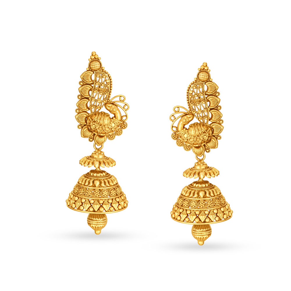 Majestic 22 Karat Yellow Gold Peacock Drop Earrings
Majestic 22 Karat Yellow Gold Peacock Drop Earrings