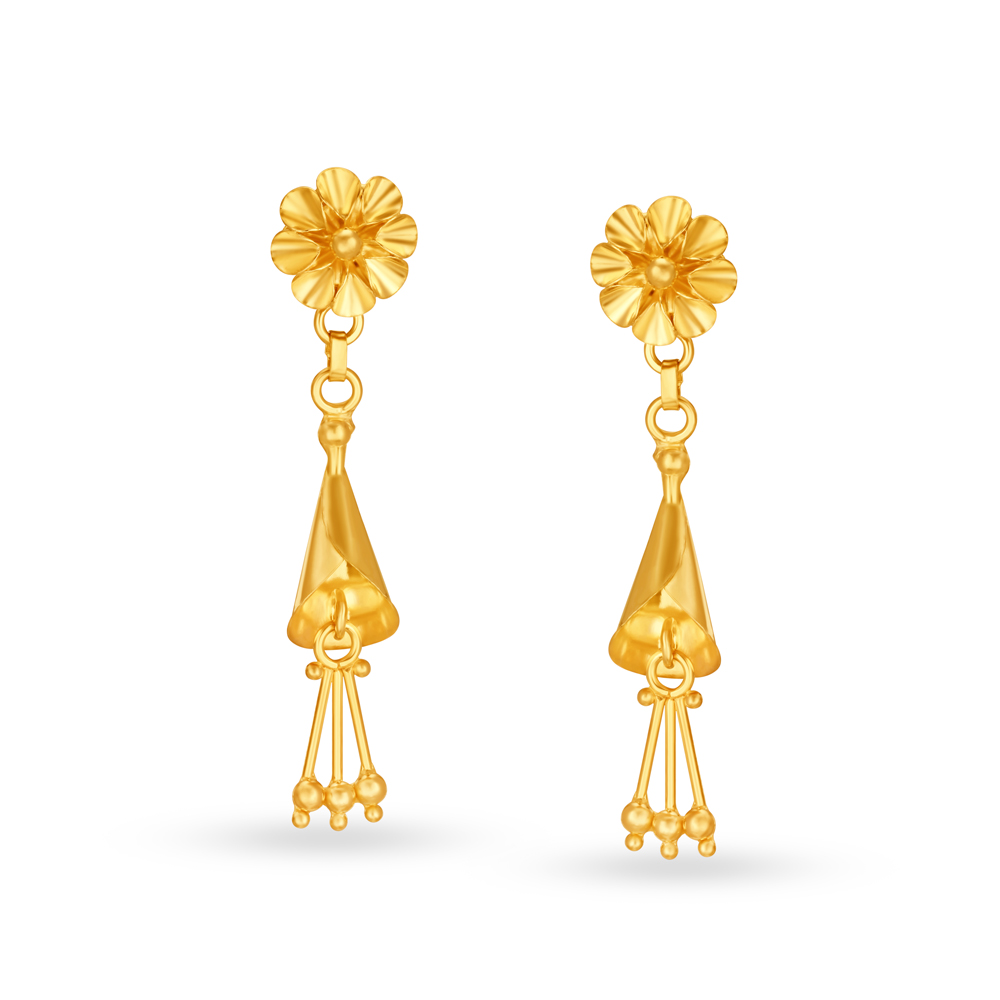 Modish 22 Karat Yellow Gold Floral Drop Earrings
Modish 22 Karat Yellow Gold Floral Drop Earrings