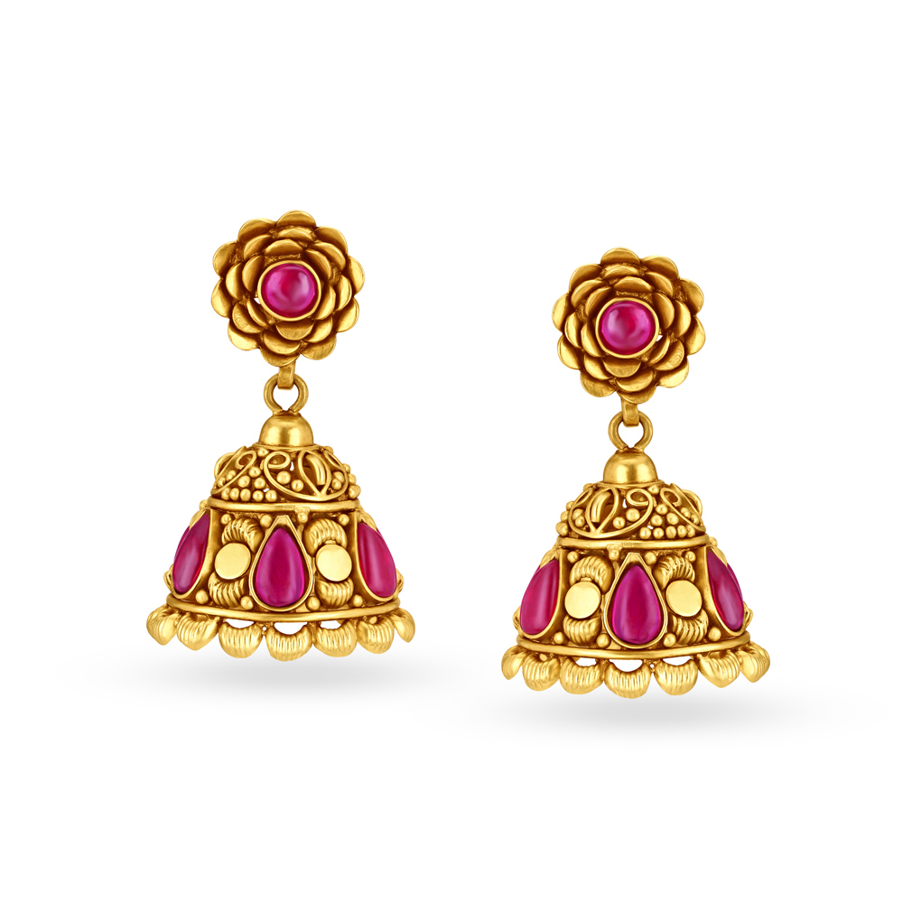 Scintillating Antique Gold Jhumkas
Scintillating Antique Gold Jhumkas