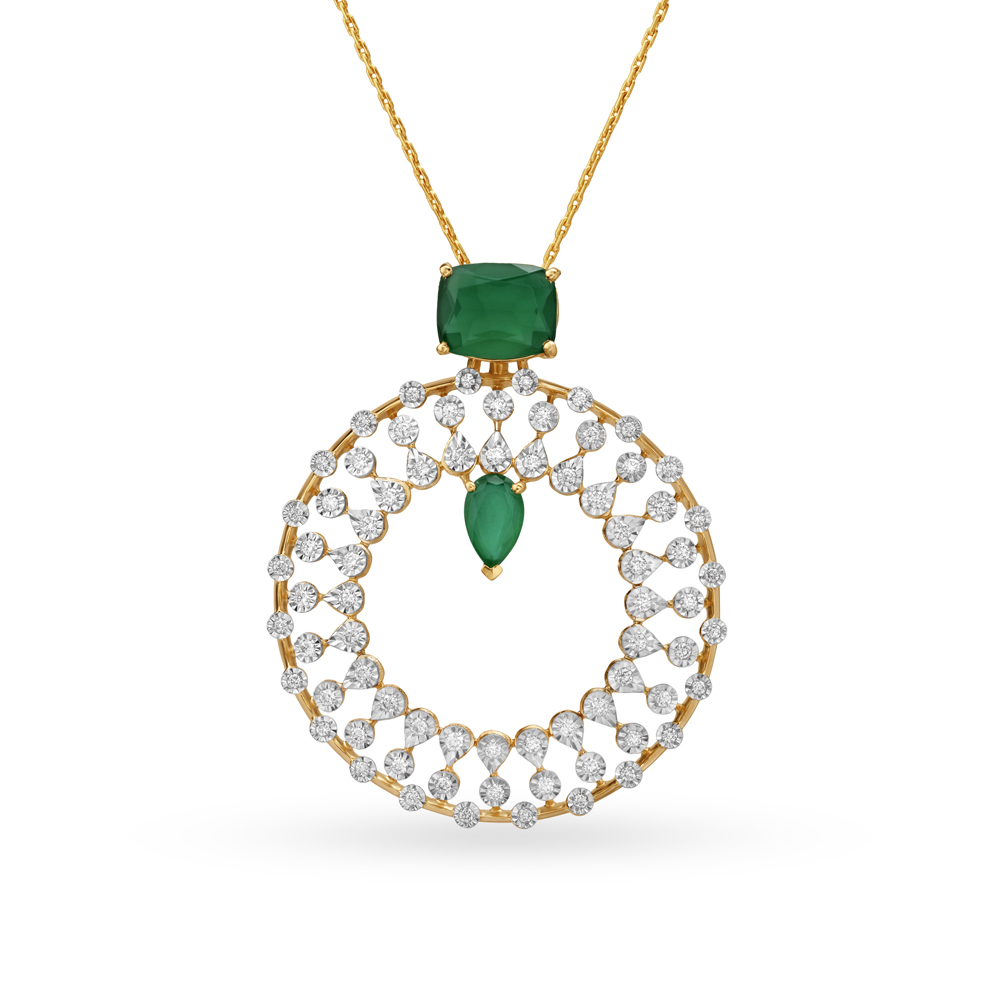 Breath-taking Circular Diamond Pendant Studded With Coloured Stone
Breath-taking Circular Diamond Pendant Studded With Coloured Stone