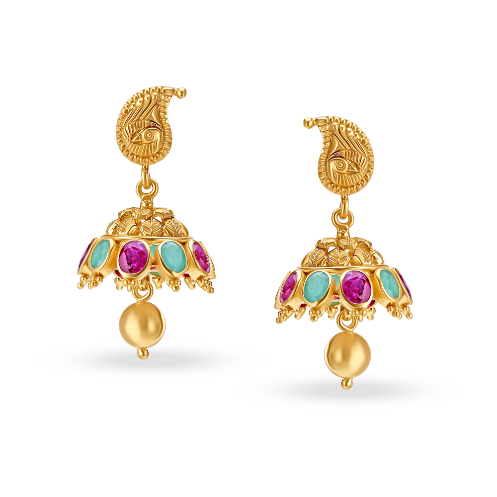 Vivid Emerald and Rubies Jhumkas
Vivid Emerald and Rubies Jhumkas
