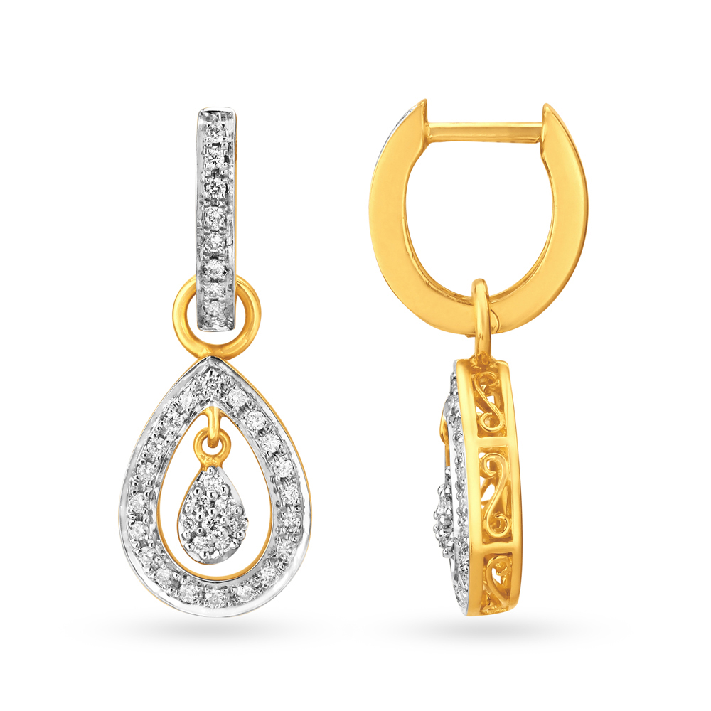 Alluring Teardrop Shaped Gold and Diamond Hoop Earrings
Alluring Teardrop Shaped Gold and Diamond Hoop Earrings