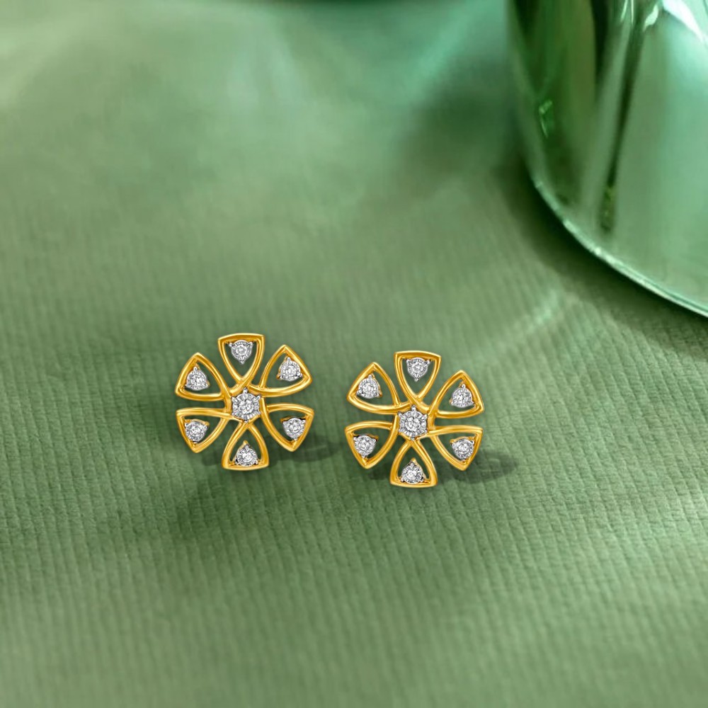 Classy 18 Karat Yellow and White Gold And Diamond Flower Stud Earrings
Classy 18 Karat Yellow and White Gold And Diamond Flower Stud Earrings