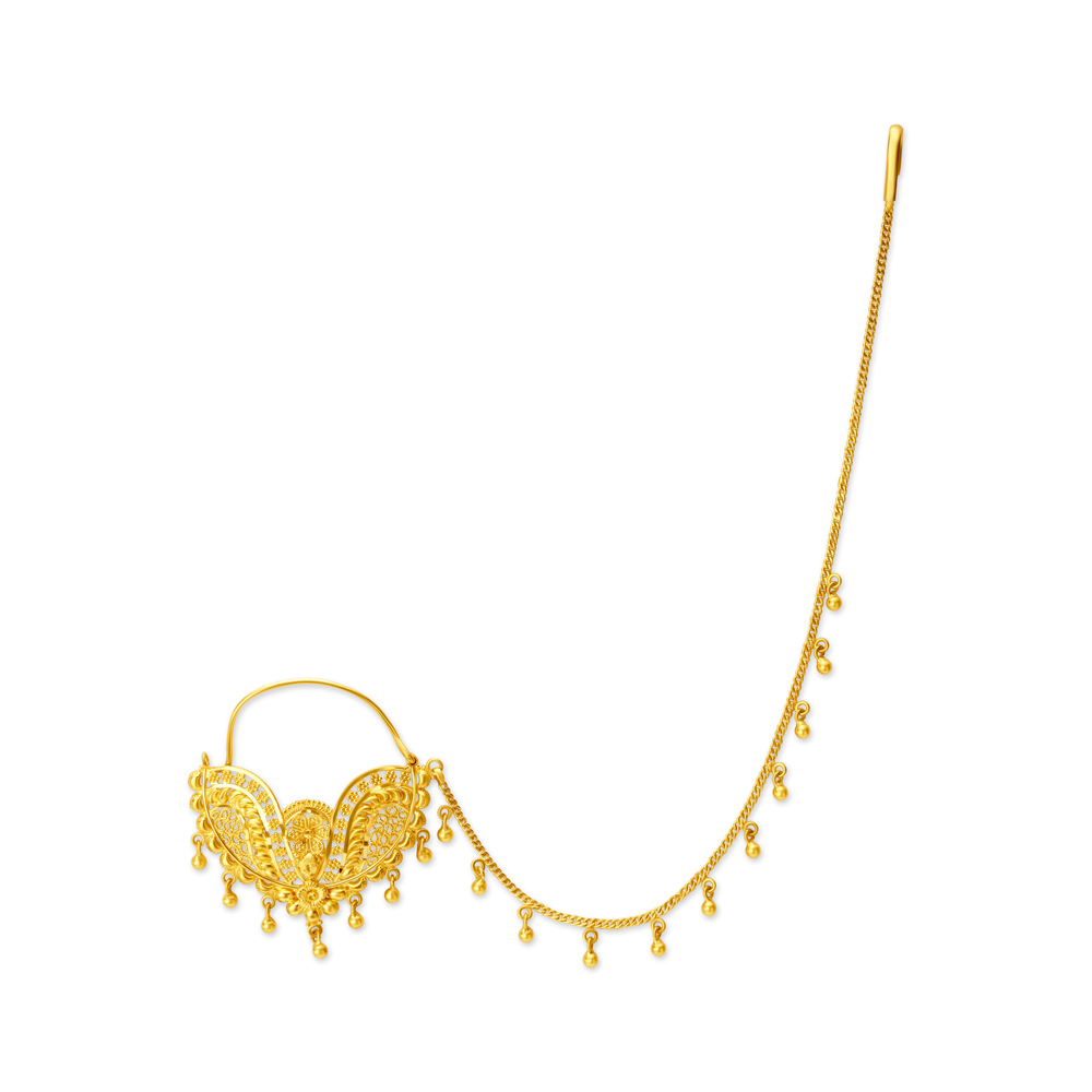 Superlative Yellow Gold Floral Filigree Nath
Superlative Yellow Gold Floral Filigree Nath