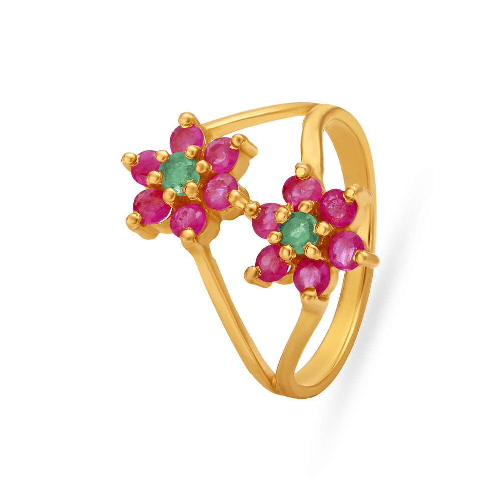 Dual Floral Design Gem Studded Ring
Dual Floral Design Gem Studded Ring