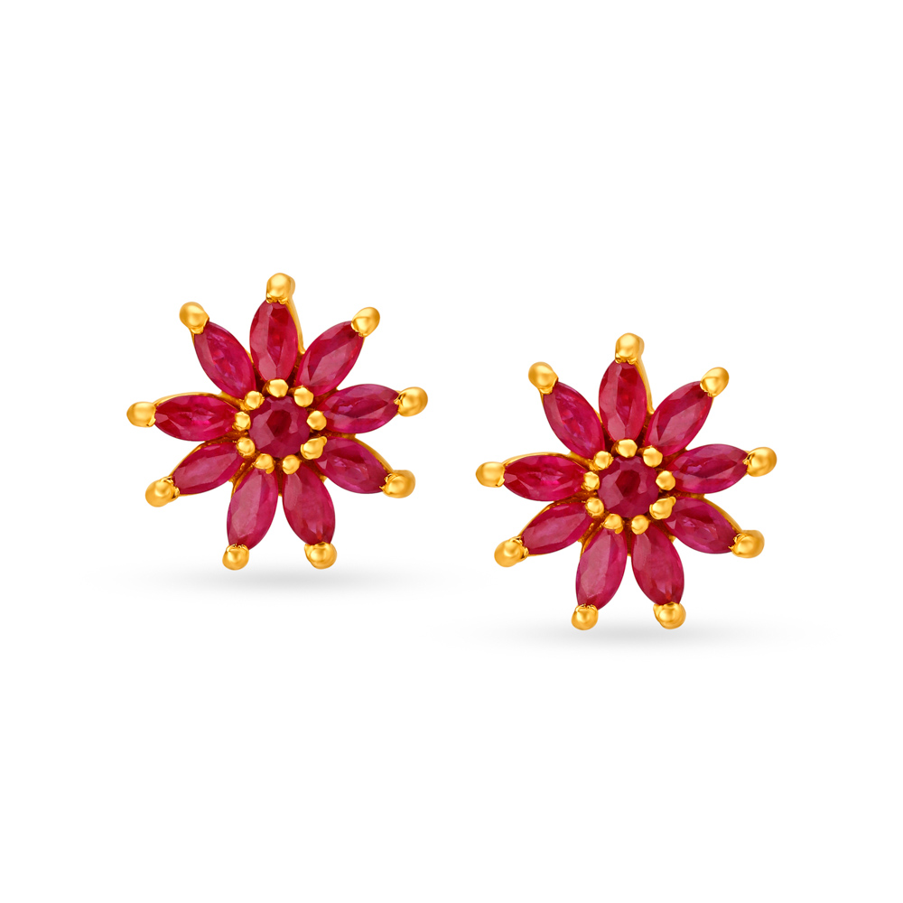 Mesmerizing 22 Karat Gold And Ruby Bloom Stud Earrings
Mesmerizing 22 Karat Gold And Ruby Bloom Stud Earrings