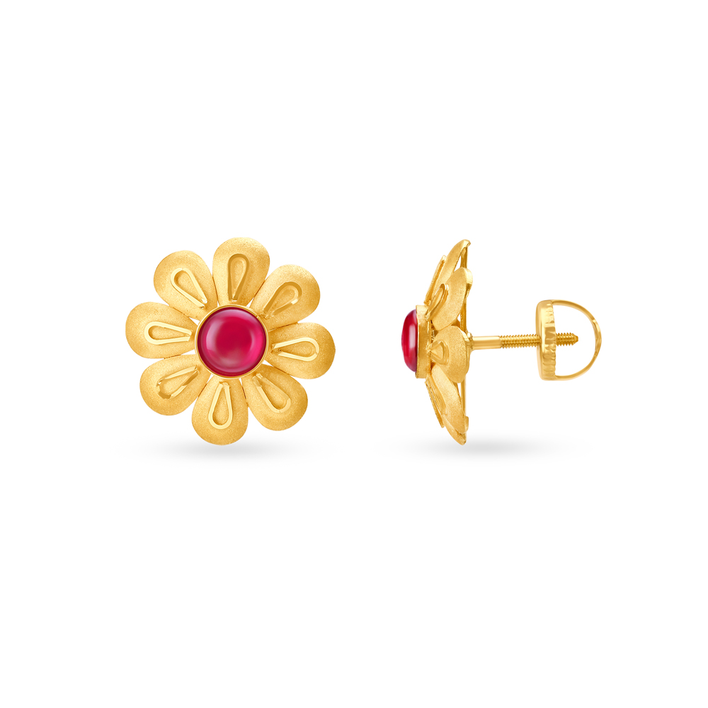 Alluring Floral Gold Stud Earrings with Coloured Stones
Alluring Floral Gold Stud Earrings with Coloured Stones