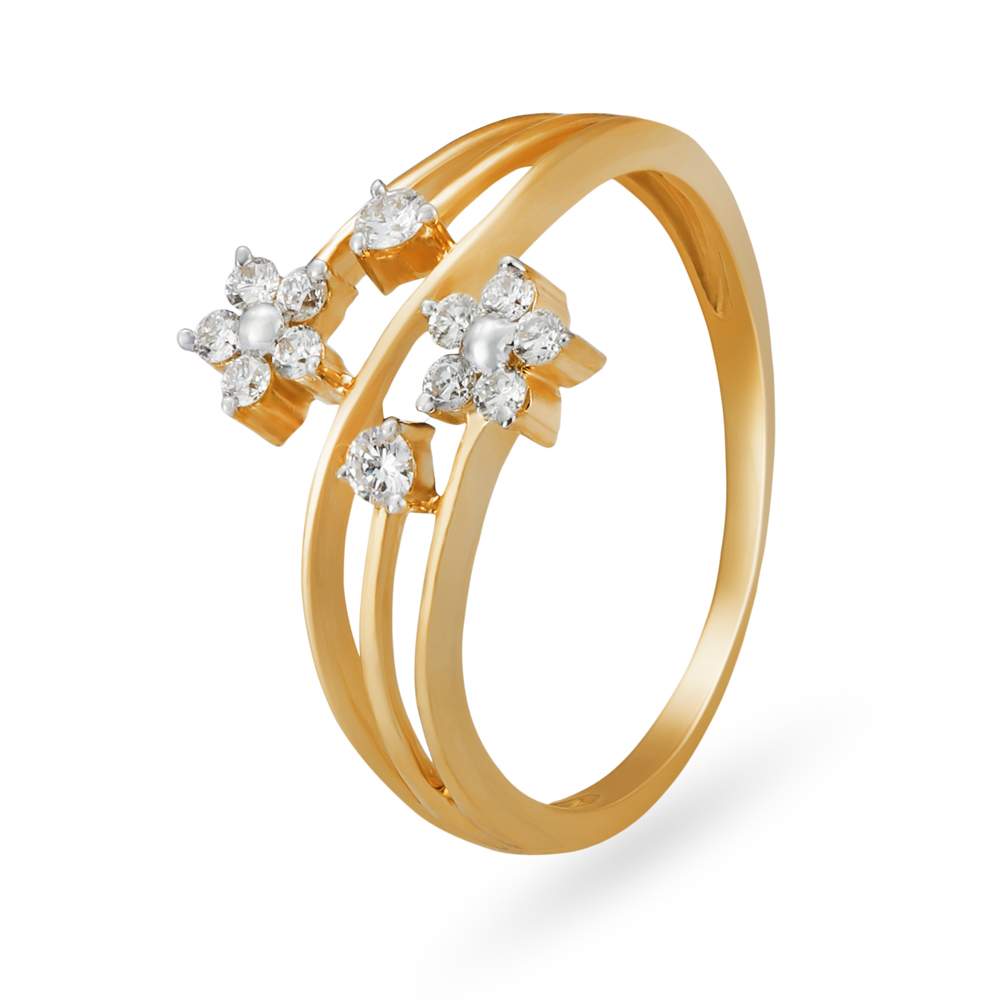 Contemporary Fancy Floral Diamond and Gold Finger Ring