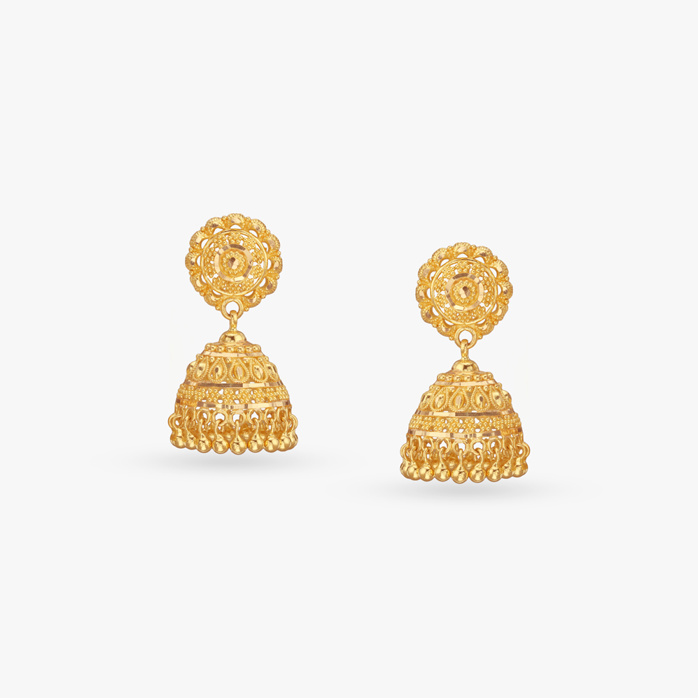 Royal Bloom Gold Jhumka Earrings