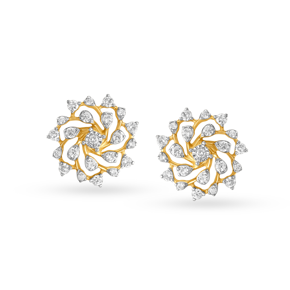 Exuberant Floral Gold and Diamond Stud Earrings