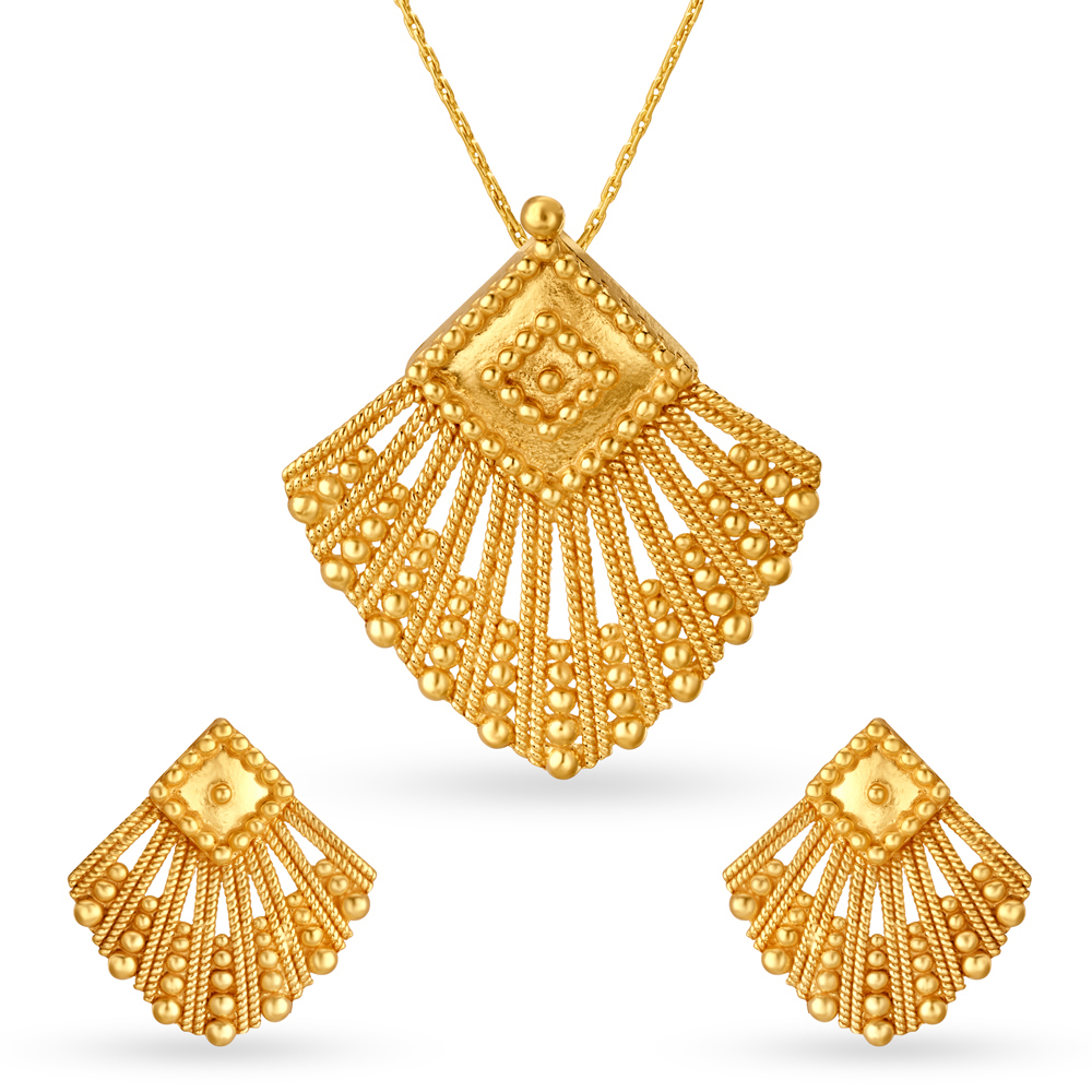 Radiant Gold Pendant and Earrings Set