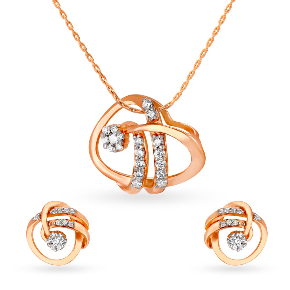 Swirl Symphony Diamond Pendant and Earrings Set