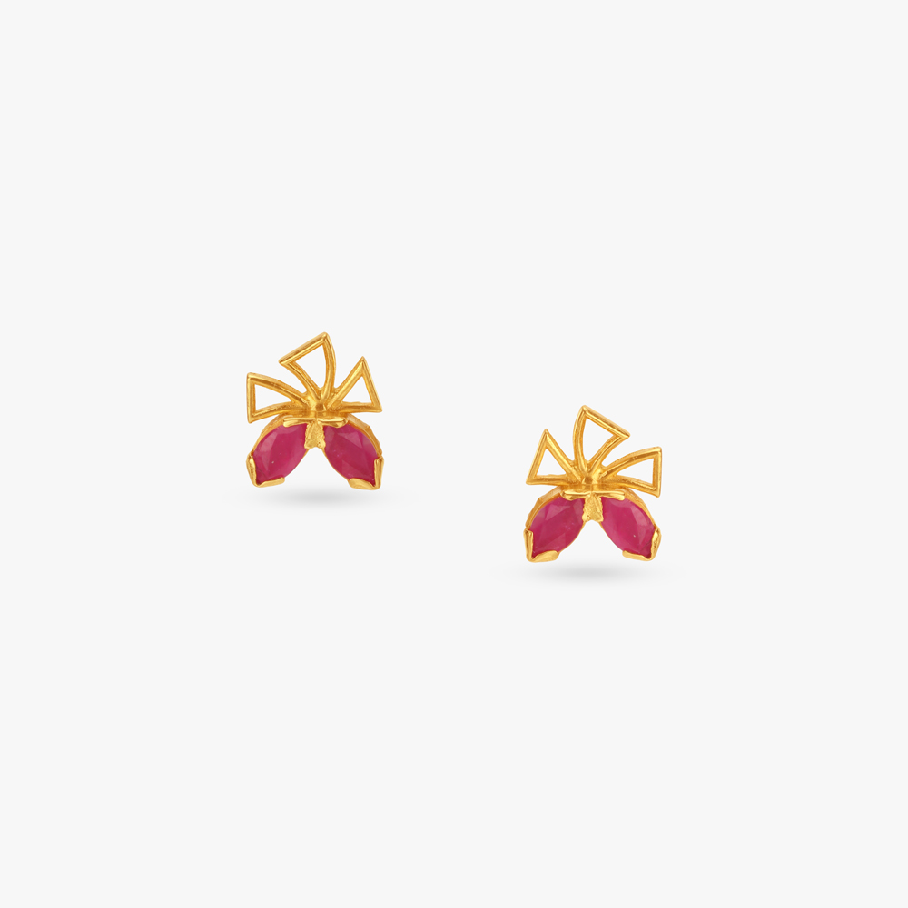 Playful Geo Ruby Stud Earrings