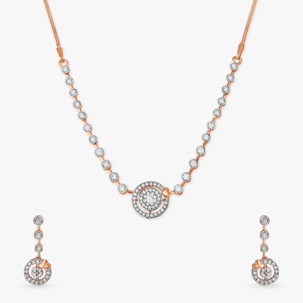 Sleek Gold and Diamond Necklace Set