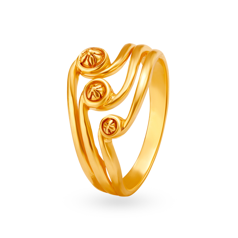 Decorative 22 Karat Gold Floral Tiered Ring