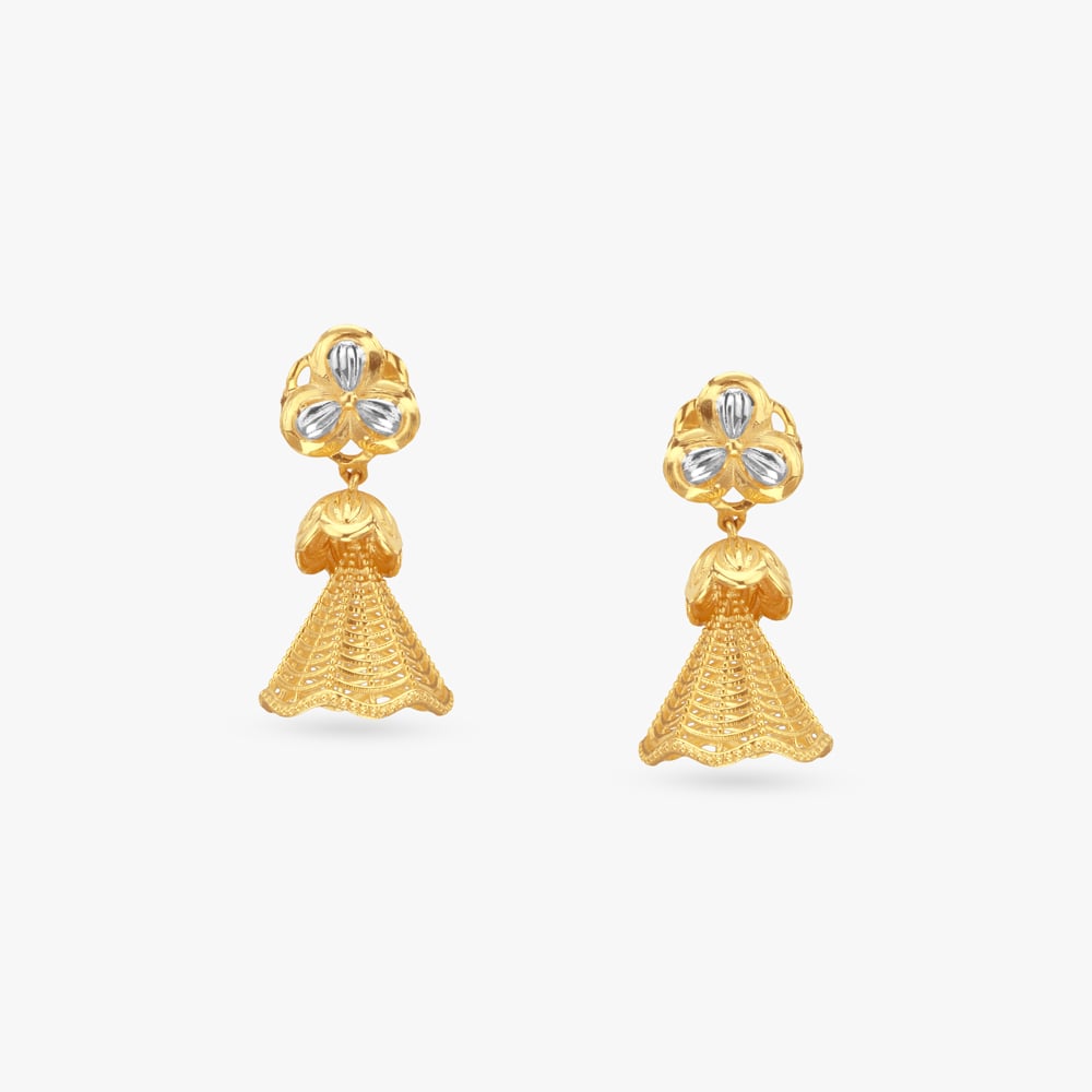 Petal Cascade Gold Jhumka Earrings