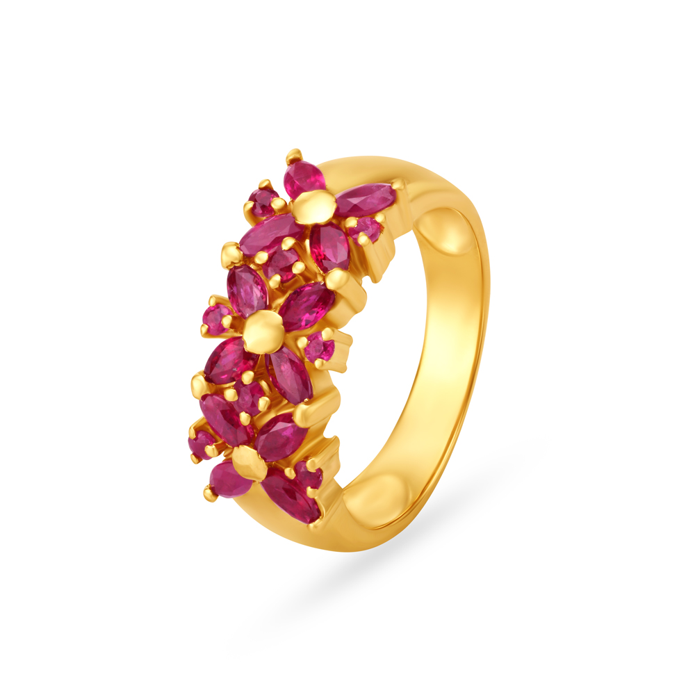 

Dainty Floral Ruby Gold Finger Ring