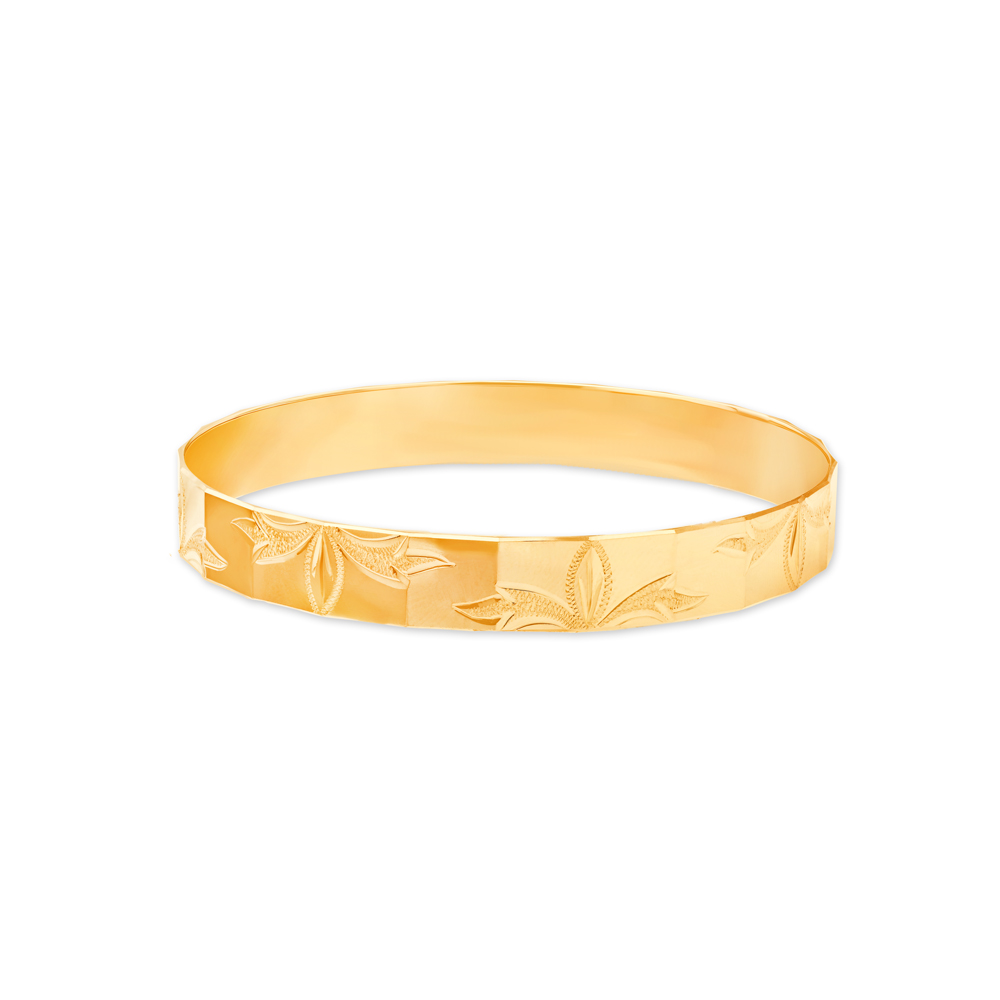 Vintage Yellow Gold Floral Etched Bangle