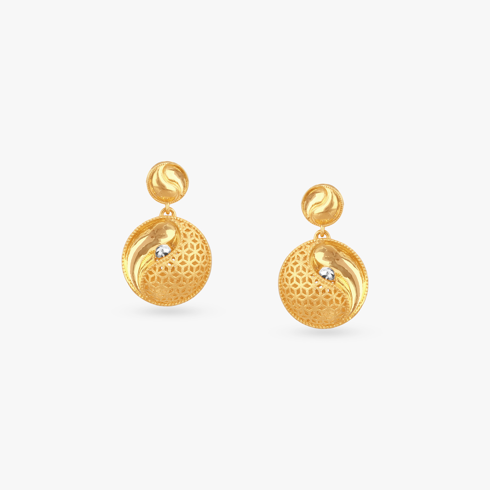 Filigree Circle Gold Drop Earrings