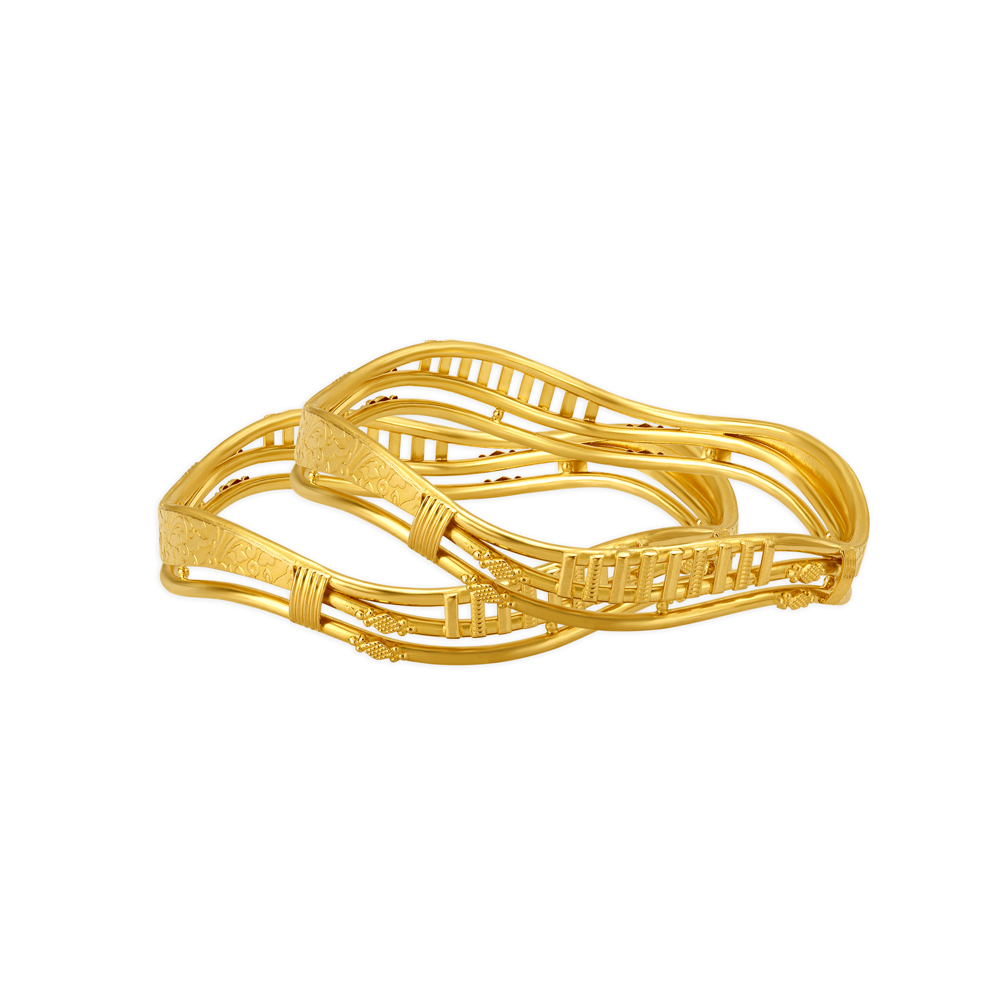 Exquisite Yellow Gold Waved Bangles