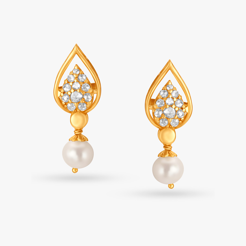 Leafy Pearl Drop Earrings