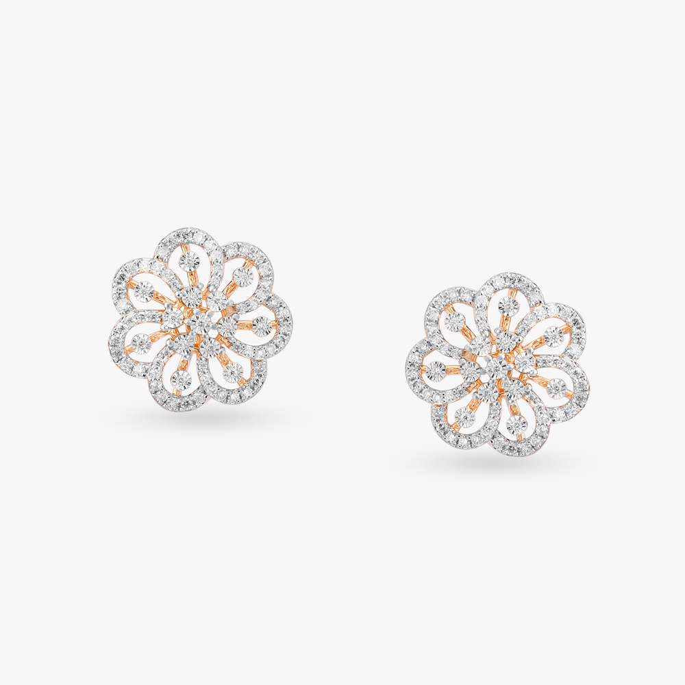 Lovely Floral Diamond Stud Earrings