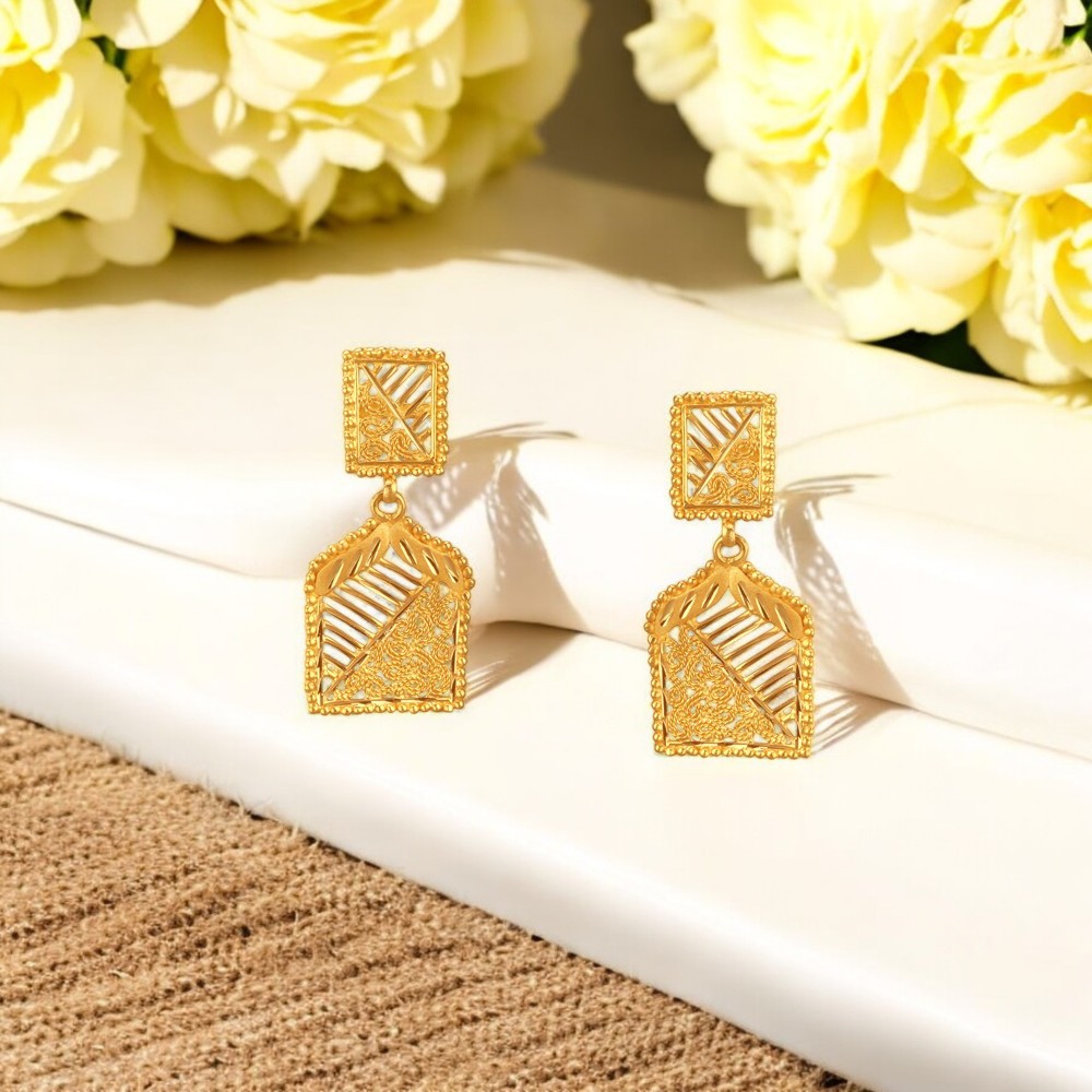 Royal Lattice Gold Drop Earrings