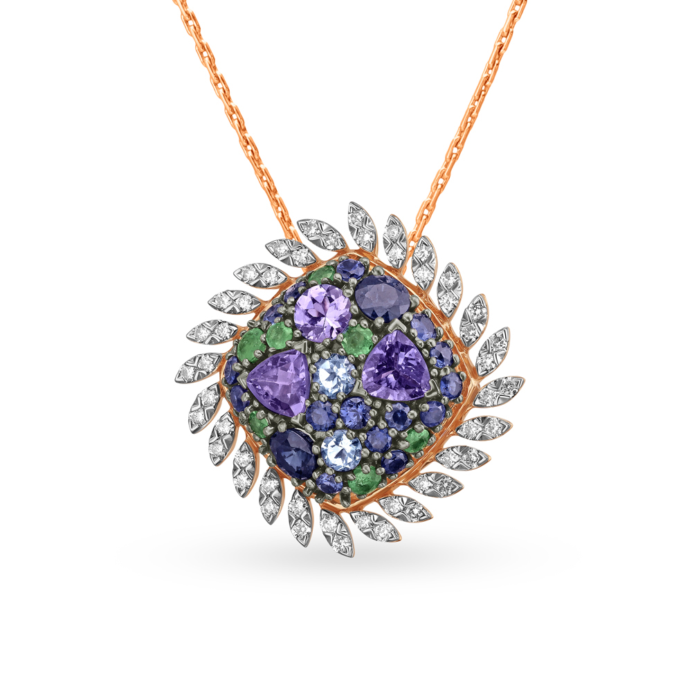 

Emerald Sapphire Tanzanite Topaz Studded Diamond Pendant
