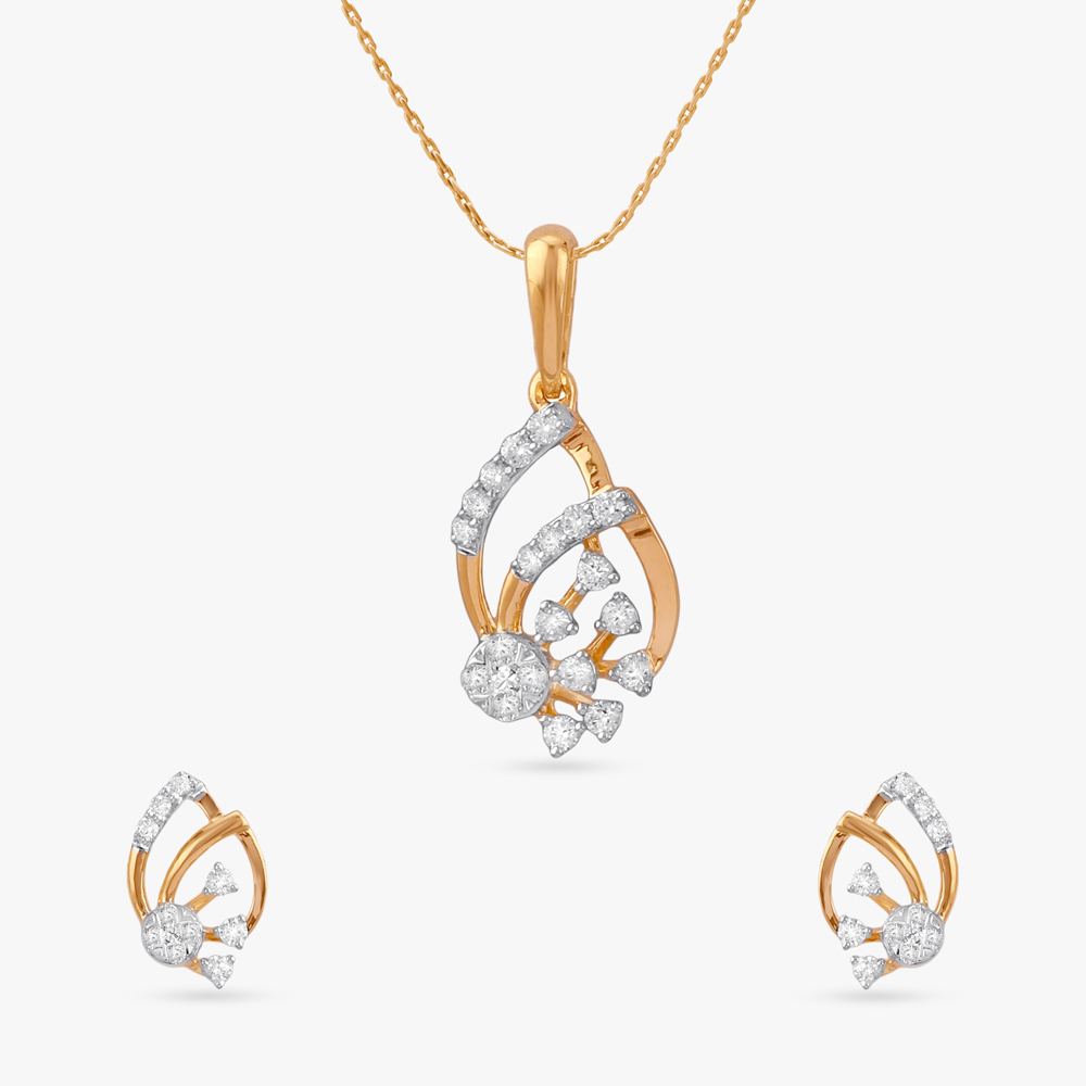 Twinkling Bloom Diamond Pendant and Earrings Set
