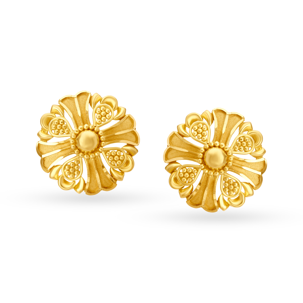 Glamorous Floral Gold Stud Earrings