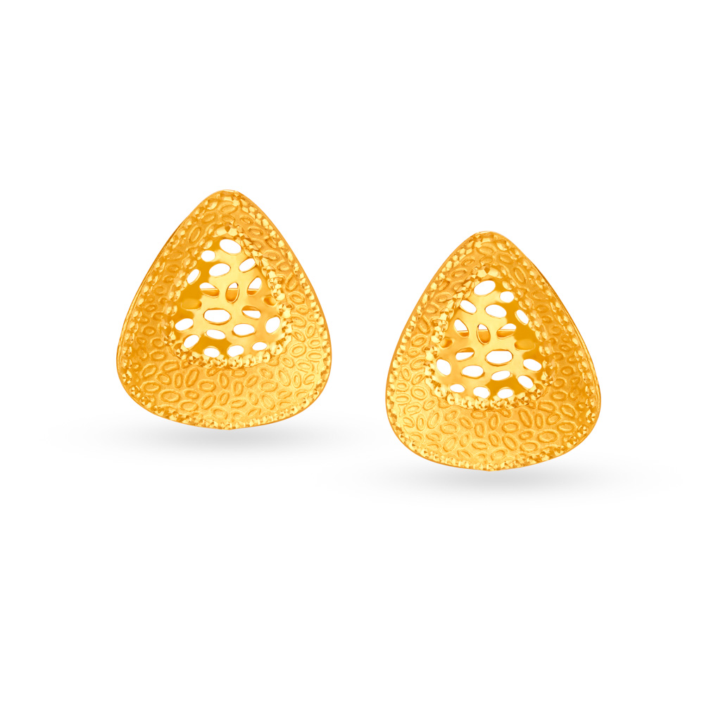 Textured Jali Work Teardrop Gold Stud Earrings