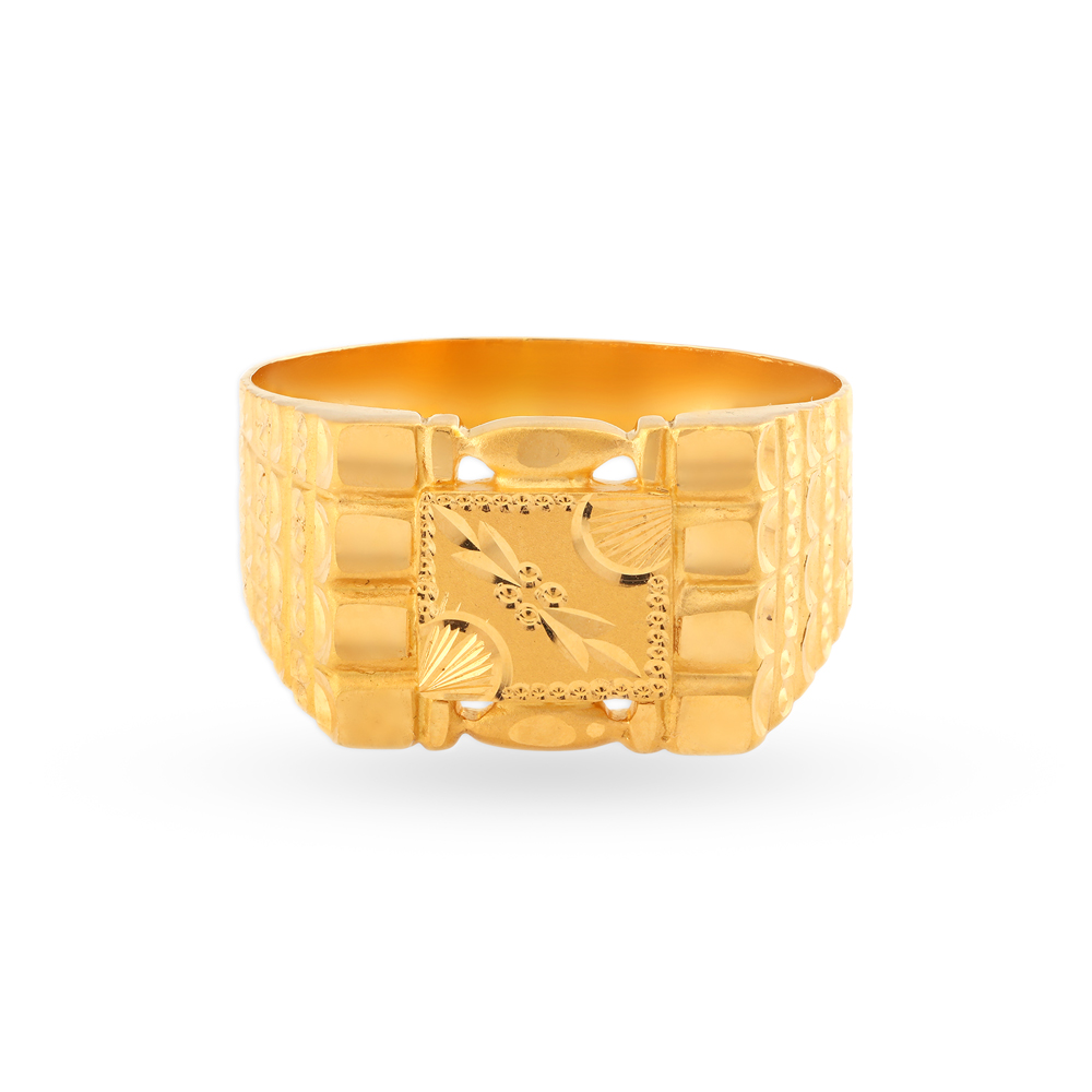 

Dazzling 22 Karat Yellow Gold Grid Pattern Finger Ring