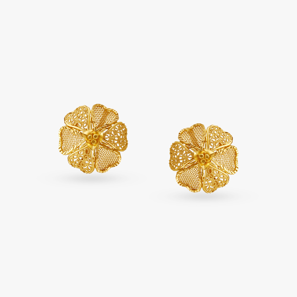 Blossom Mesh Gold Stud Earrings