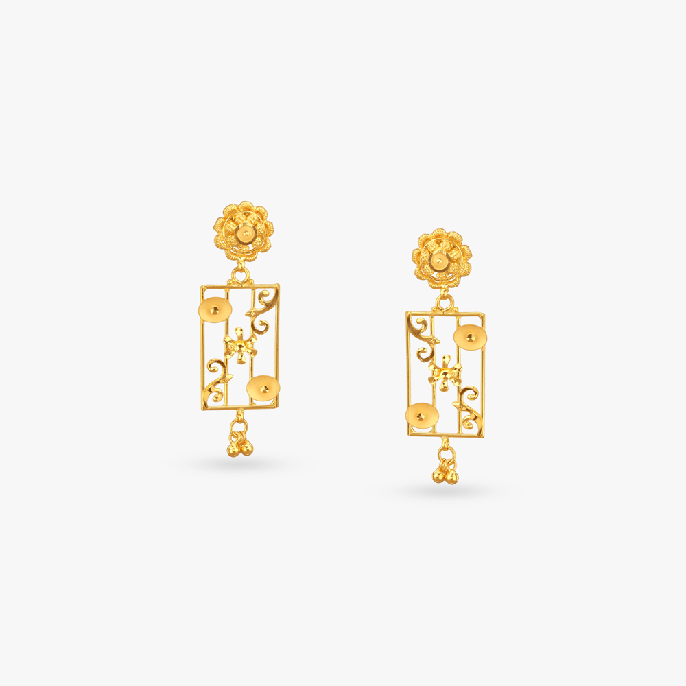Floral Frame Gold Drop Earrings