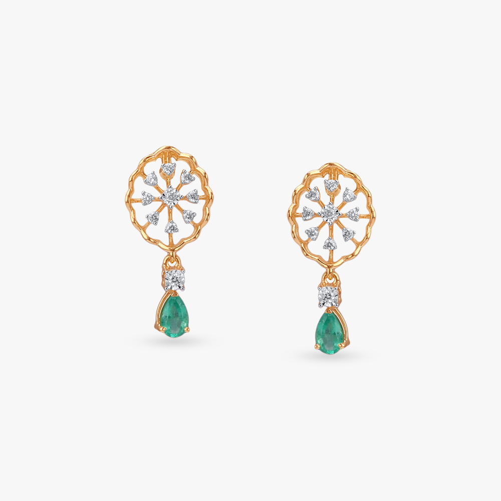 Emerald Spoke Diamond Drop Earrings