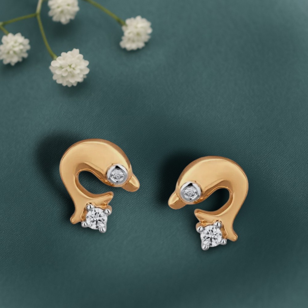 Dolphin Dance Diamond Stud Earrings For Kids
