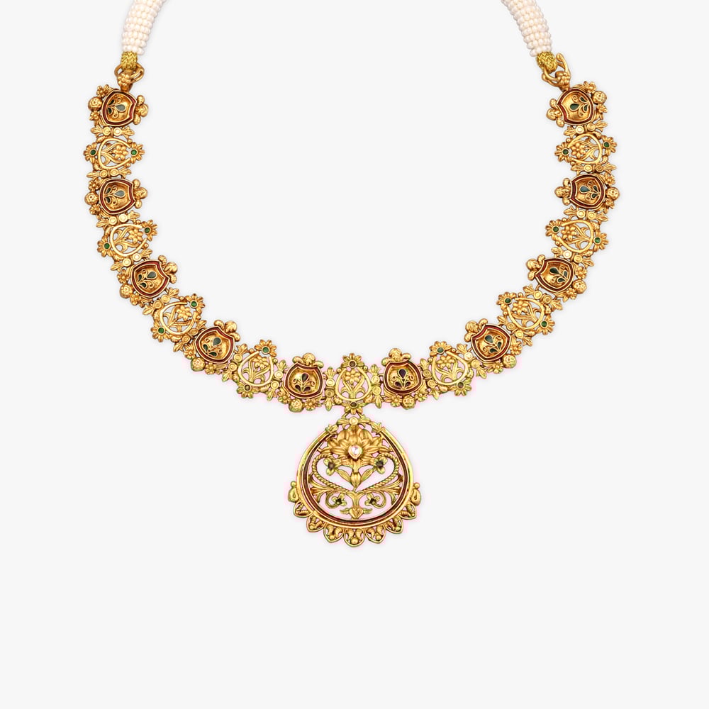 

Floral Meenakari Gold Necklace Set