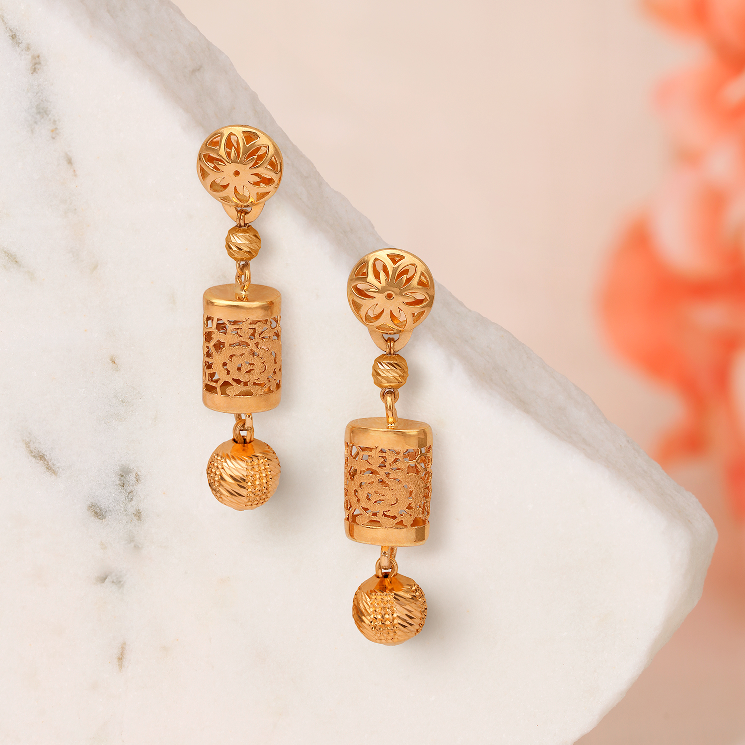 Eclectic Floral Gold Drop Earrings