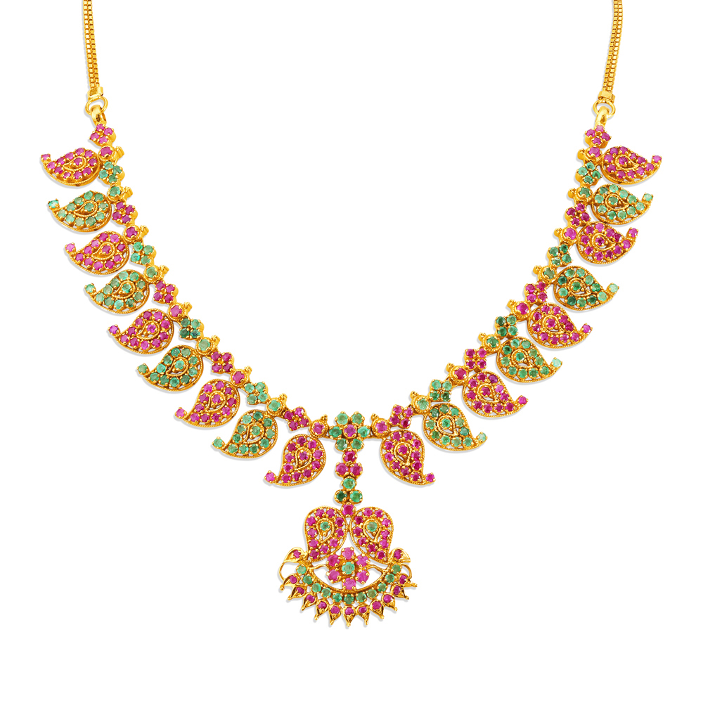 

Opulent Ruby and Emerald Gold Necklace