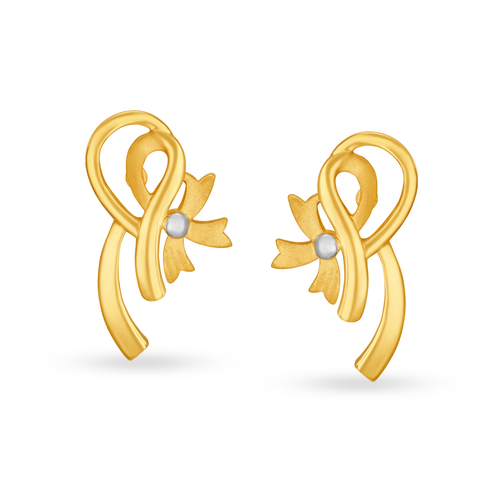 Charming 22 Karat Yellow Gold Ribbon Stud Earrings