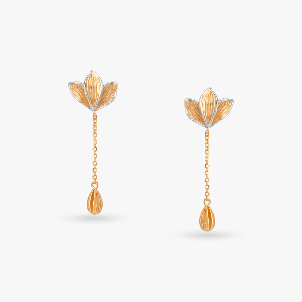 Lotus Bloom Gold Drop Earrings