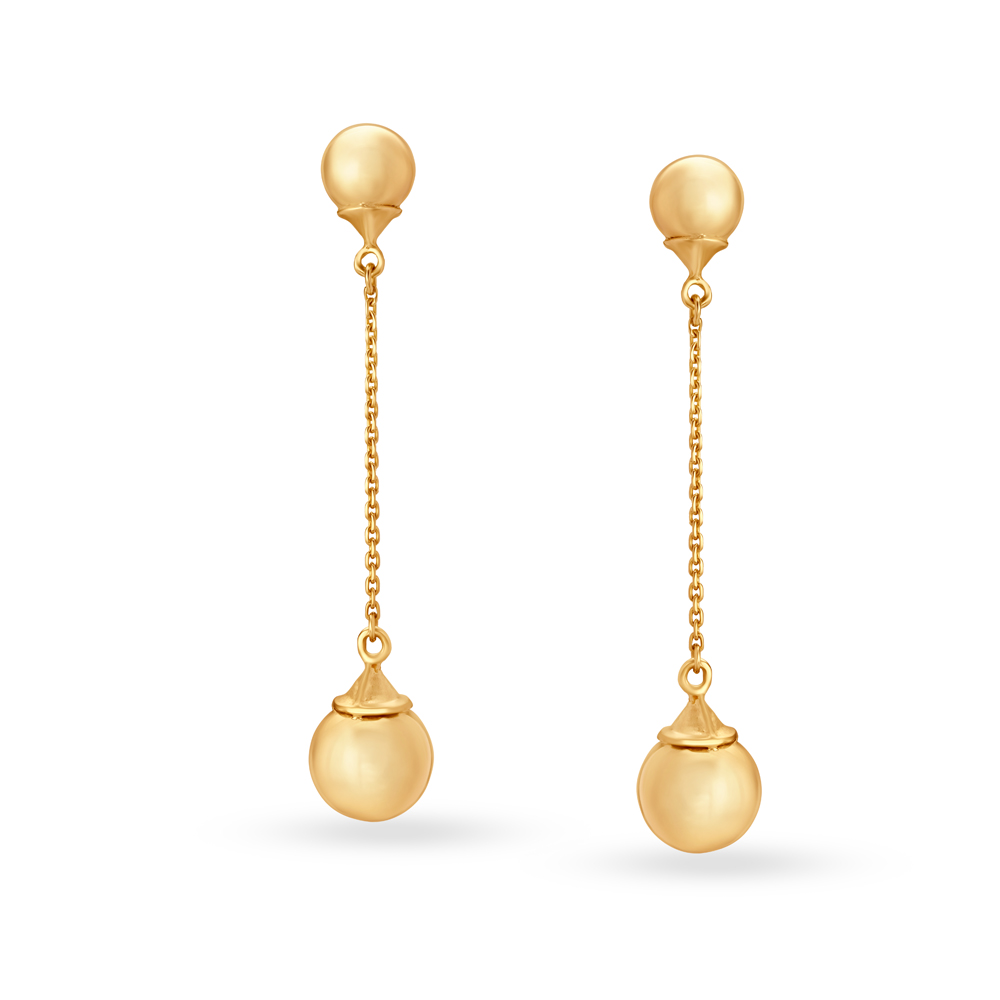 

Sleek Long Gold Beaded Chandelier Drop Earrings
