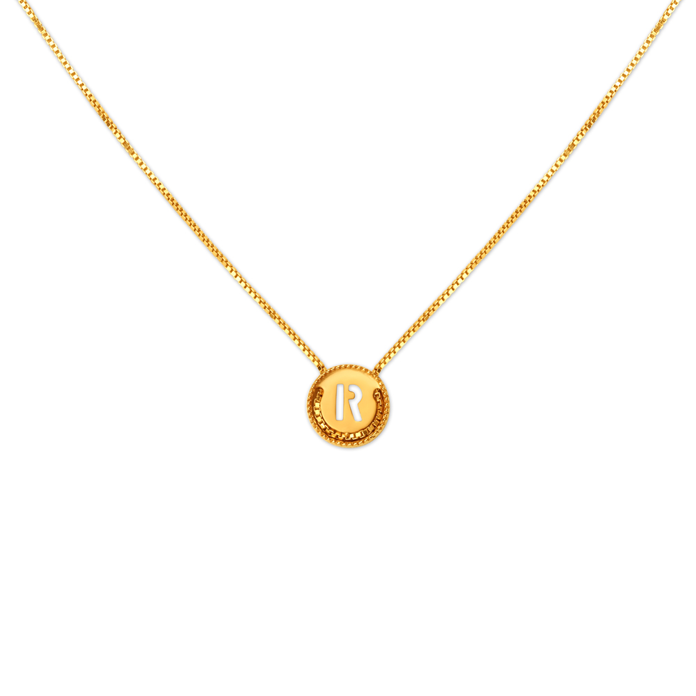Letter R Gold Pendant with Chain For Kids