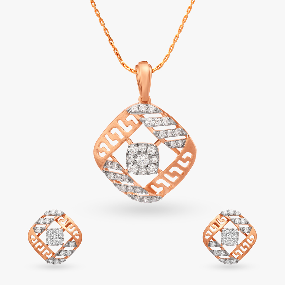 Fair and Square Diamond Pendant and Earrings Set