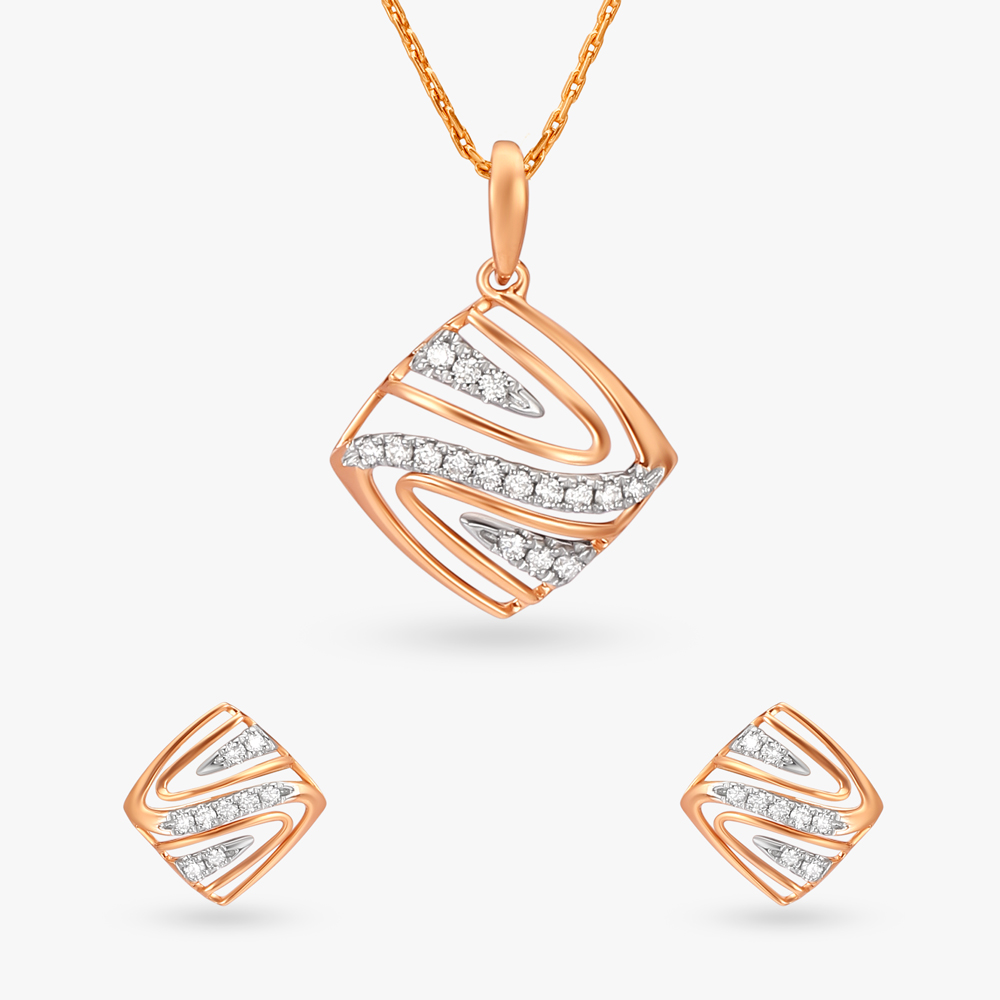 Opalescent Diamond Pendant and Earrings Set