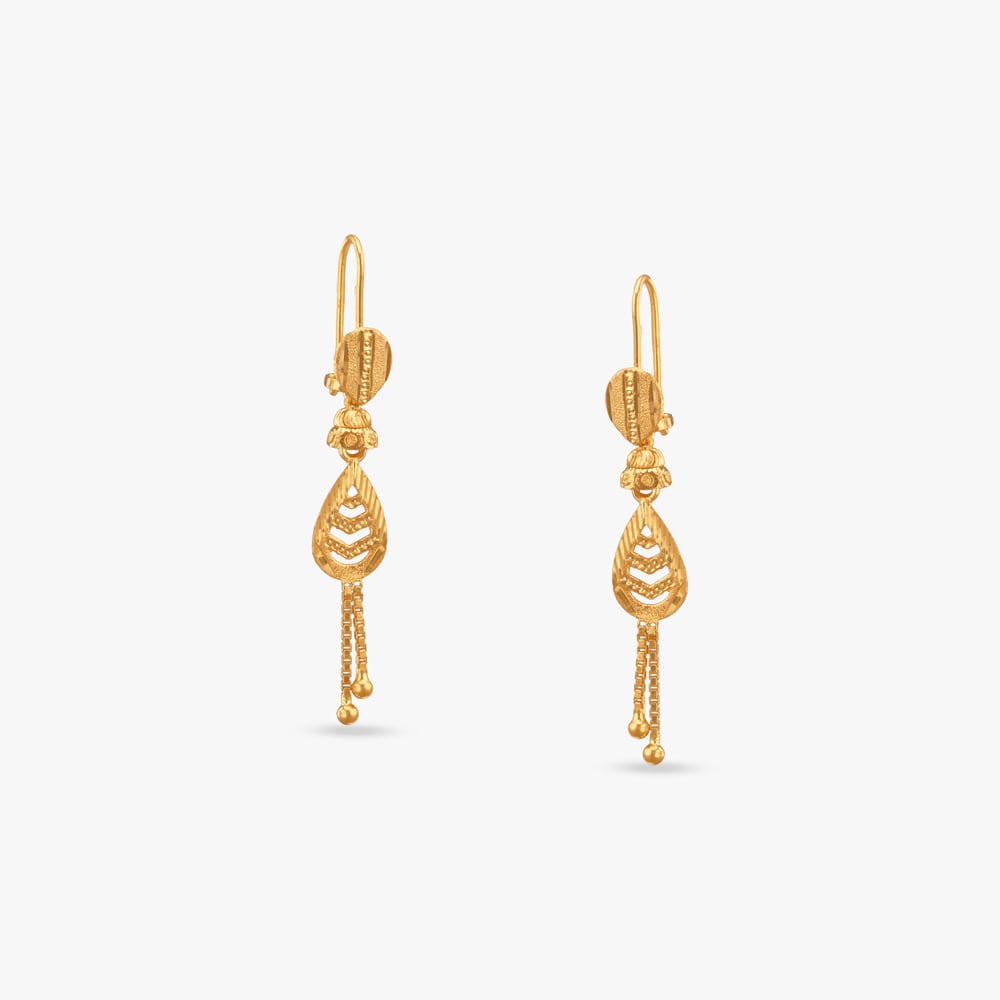 Chevron Teardrop Gold Hoop Earrings